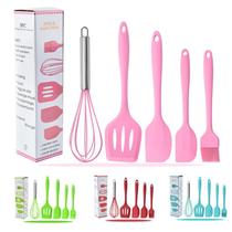 Jogo 5 Colheres De Silicone Cabo Inox Utensílios Cozinha