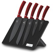 Jogo 5 facas suporte magnético 6pçs Burgundy Berlinger Haus Kit Faqueiro Utensilio Cozinha Churrasco Pão Carnes Legumes Lamina Afiada