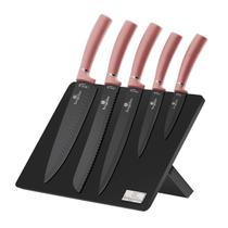 Jogo 5 facas + suporte magnético 6pçs I-Rose Berlinger HausFaqueiro Chef Pão Santoku Utensílios Cozinha Churrasco