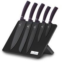 Jogo 5 facas + suporte magnético 6pçs Purple Berlinger Haus Faqueiro Cozinha Chef Profissional Lamina Afiada Corte Preciso