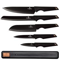 Jogo 5 facas suporte magnético Black Rose Berlinger Haus Kit Faqueiro Profissional Chef Gourmet Churrasco Premium Cutelo