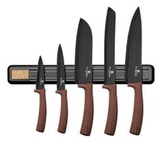 Jogo 5 Facas Suporte Magnético Ebony Rosewood Berlinger Hau Cor Preto E Madeira Escura