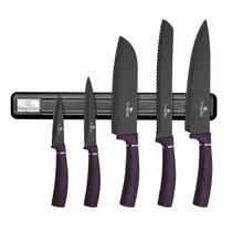 Jogo 5 facas + suporte magnético Purple Berlinger Haus Kit Faqueiro Chef Churrasco Afiado Profissional Corte Carne Legumes frutas