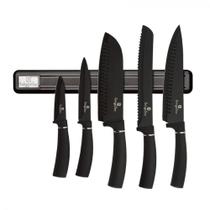 Jogo 5 facas Suporte Parede Imã 6pçs Black Berlinger Haus Barra Magnético Faqueiro Chef Cozinha Churrasco
