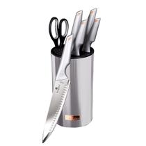 Jogo 5 Facas + Tesoura Suporte Chef Pão Santoku Utilidades Descascar Tesoura Faqueiro Churrasco 7 pçs Berlinger Haus Jogo 5 Facas + Tesoura Suporte Chef Pão Santoku Utilidades Descascar Tesoura Faqueiro Churrasco 7 pçs Berlinger Haus