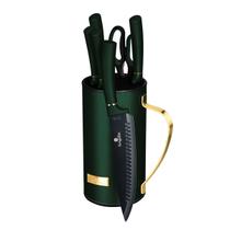 Jogo 5 Facas + Tesoura Suporte Verde Emerald Berlinger Haus Faqueiro Cozinha Chef Churrasco Presente Santoku Lâminas Afiadas