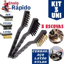 Jogo 5 Kit com 3 Escova Multiuso Cerdas Aço Nylon Latão Limpeza Pesada Ferrugem Grelha Oficina Jogo 5 Kit com 3 Escova Multiuso Cerdas Aço Nylon Latão Limpeza Pesada Ferrugem Grelha Oficina