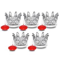 Jogo 5 Mini Castiçais de Vidro Trabalhado Com Velas Ø7x5cm.