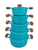 Jogo 5 Panelas Alumínio Batido Fundido Cor Turquesa Extang Jogo 5 Panelas Alumínio Batido Fundido Cor Turquesa Extang