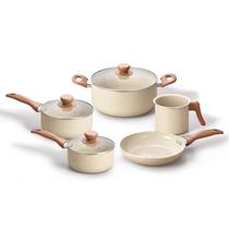 jogo 5 panelas antiaderentes de ceramica e aluminio bege - Oikos