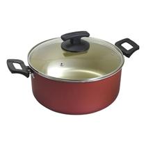 Jogo 5 Panelas Caçarola CherryCream Com Tampa de Vidro Vermelho