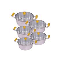 Jogo 5 Panelas Caçarola Grandes Alumínio Fundido Tampa Vidro