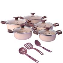 Jogo 5 Panelas Caçarolas com Tampa de Vidro Utensílio Cozinha Design Elegante Resistente Talher Fogão Alimento Conjunto