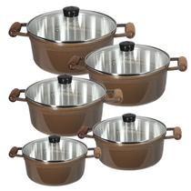 Jogo 5 Panelas Cava Alumínio Fundido TVT Multiuso Chocolate