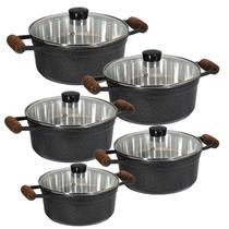 Jogo 5 Panelas Cava Alumínio Fundido TVT - Preto Craqueado