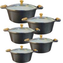 Jogo 5 Panelas Cerâmica Aluminio Fundido Antiaderente Colors Preta