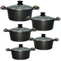 Jogo 5 Panelas Cerâmica Aluminio Fundido Antiaderente Colors Preta - Mania de Alumínio