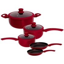 Jogo 5 Panelas Cerâmica Antiaderente Indução Tampa Vermelha