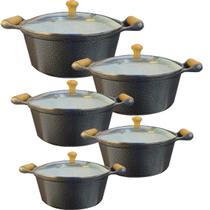 Jogo 5 Panelas Cerâmica Atóxica Aluminio Fundido Antiaderente Preta