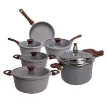 Jogo 5 Panelas Cerâmico Antiaderente Indução Tampa de Vidro E Panela de Pressão Jogo 5 Panelas Cerâmico Antiaderente Indução Tampa de Vidro E Panela de Pressão