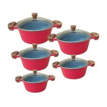 Jogo 5 Panelas Com Revestimento De Cerâmica T/Vidro Vermelho Jogo 5 Panelas Com Revestimento De Cerâmica T/Vidro Vermelho