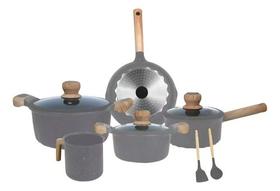 Jogo 5 Panelas Indução Gás Revestido Cerâmica Cinza-escuro