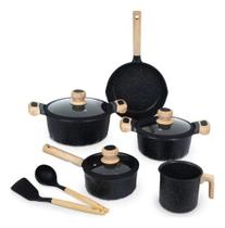 Jogo 5 Panelas Indução Gás Revestido Cerâmica Preto