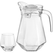 Jogo 5 Peça Jarra/copos Água Suco Tampa Acrilico Vidro 1,4l/330ml
