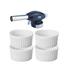 Jogo 5 Peças Maçarico Aço Inox Com 4 Ramekuis Creme Brulee Até 1300C Jogo 5 Peças Maçarico Aço Inox Com 4 Ramekuis Creme Brulee Até 1300C