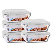 Jogo 5 Pote de Vidro Hermético Marmita Tampa 4 Travas 1040ml