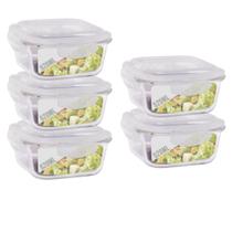 Jogo 5 Pote Vidro 520ML Forno Microondas Quadrado Hermetico