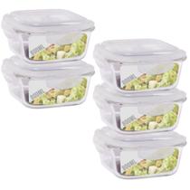 Jogo 5 Pote Vidro 800ML Forno Microondas Quadrado Hermetico Jogo 5 Pote Vidro 800ML Forno Microondas Quadrado Hermetico