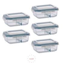 Jogo 5 Potes 1040ml com Divisória Vidro Hermético Vedação Jogo 5 Potes 1040ml com Divisória Vidro Hermético Vedação