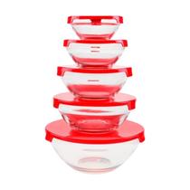 Jogo 5 Potes Bowls Tigelas Vasilhas Vidro Com Tampa 135ml 200ml 400ml 550ml 1000ml
