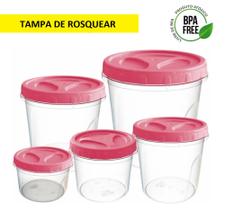 Jogo 5 Potes De Plástico Para Mantimentos Com Tampa De Rosca Plásticos MB