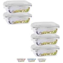 Jogo 5 Potes de Vidro Hermético Marmita Fit Tampa 370ml Jogo 5 Potes de Vidro Hermético Marmita Fit Tampa 370ml