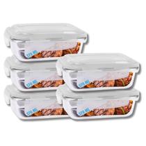 Jogo 5 Potes de Vidro Hermético Marmita Tampa 4 Travas 370ml