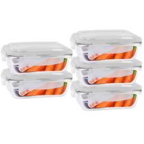 Jogo 5 Potes de Vidro Marmita Tampa 4 Trava Hermética 640ml
