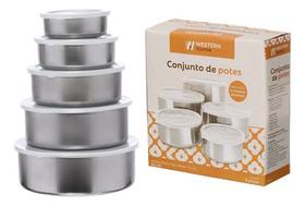 Jogo 5 Potes Grandes Para Mantimento C/ Tampa Aço Inoxidável