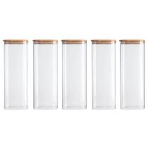 Jogo 5 Potes Herméticos de Vidro 1,9L Borea Oikos 25cm Tampa de Bambu Cozinha Jogo 5 Potes Herméticos de Vidro 1,9L Borea Oikos 25cm Tampa de Bambu Cozinha