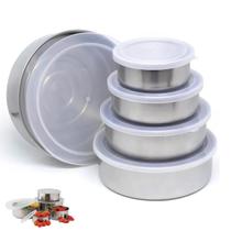 Jogo 5 Potes Inox com Tampa Marmita Vasilha Conjunto Organizaçao Alimento Refeiçao Fruta Armazenamento Empilhavel Jogo 5 Potes Inox com Tampa Marmita Vasilha Conjunto Organizaçao Alimento Refeiçao Fruta Armazenamento Empilhavel