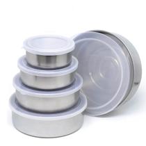 Jogo 5 Potes Inox Tampa Marmita Conjunto Vasilha Refeiçao Alimento Organizaçao