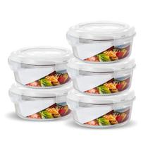 Jogo 5 Potes Vidro Hermético 4 Travas Redondo 950ml Marmita Jogo 5 Potes Vidro Hermético 4 Travas Redondo 950ml Marmita