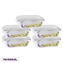 Jogo 5 Potes Vidro Hermetico Grande Mantimentos 1040 ml