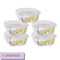 Jogo 5 Potes Vidro Hermetico Pequeno Marmita Fit 320 ml