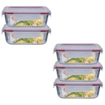 Jogo 5 Potes Vidro Hermetico Retangular Canelado 1520ml Jogo 5 Potes Vidro Hermetico Retangular Canelado 1520ml