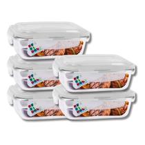 Jogo 5 Potes Vidro Retangular 1040ml Tampa Com Travas Resistentes Jogo 5 Potes Vidro Retangular 1040ml Tampa Com Travas Resistentes