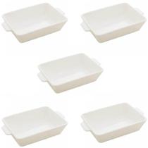 Jogo 5 Refratários Porcelana Alça 34x21x5cm Lyor Travessa para Servir Lasanha Basic Branco