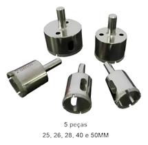 Jogo 5 Serra Copo Brocas Diamantadas 25 26 28 40 e 50 Mm Vidro Porcelanato