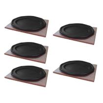 Jogo 5 Tepan 26x16cm Ferro Fundido E 5 Aparador Em Madeira Jogo 5 Tepan 26x16cm Ferro Fundido E 5 Aparador Em Madeira